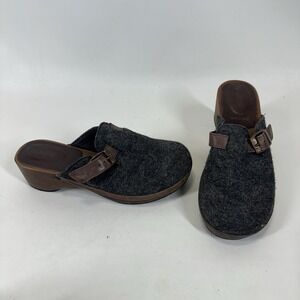 J Crew Wood Clogs Mules Wool Buckle Women's Size 6 M Slide Shoes Gray